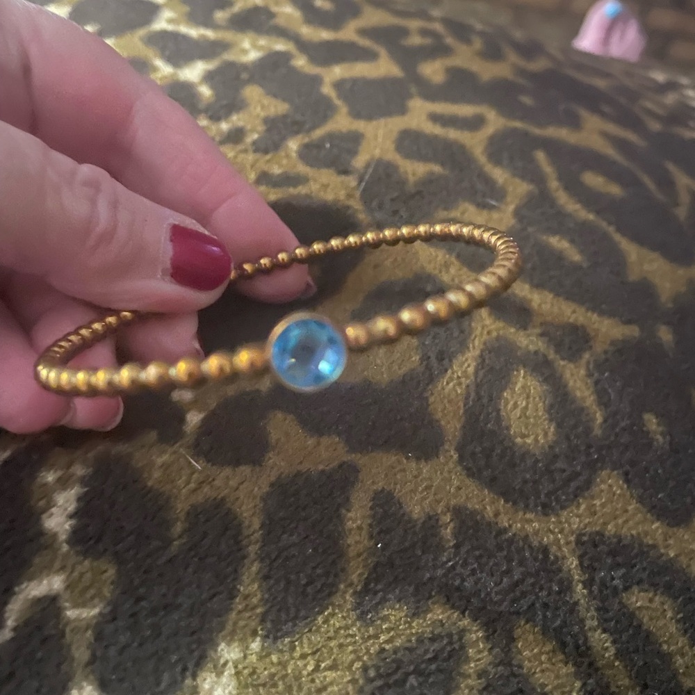 Real Macy's Gold Beaded Bracelet with Blue topaz gemstone